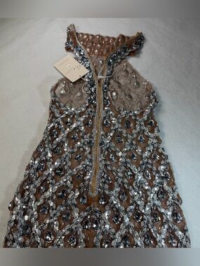 Mew Mews Liora Sequin Crystal Maxi Dress Light Nude NWT Size S